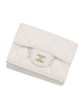 Chanel Trifold Wallet Quilted CC Logo Classic Small Flap Caviar Leather White